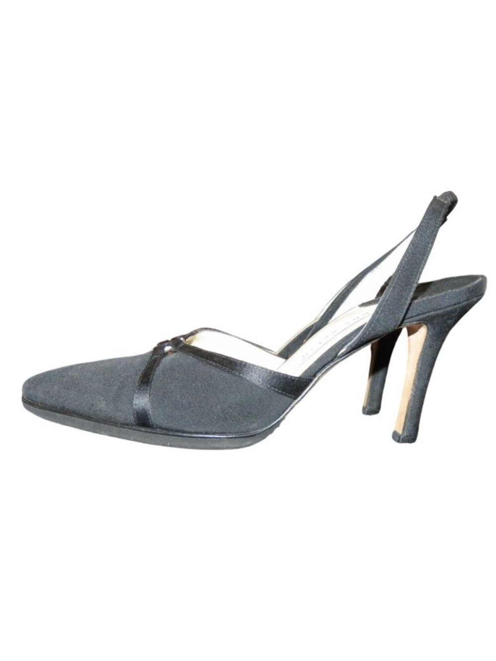 Anne Klein READ!!! Black Italian Leather Slingback Embellished Pumps 6 new soles